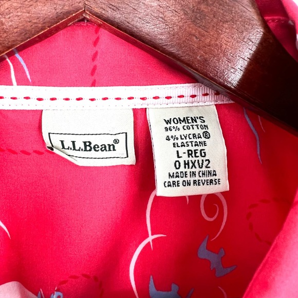LL Bean Women Large Long Sleeve Coral Pink Birds Ocean Sailing Blouse Shirt Top - Picture 2 of 8